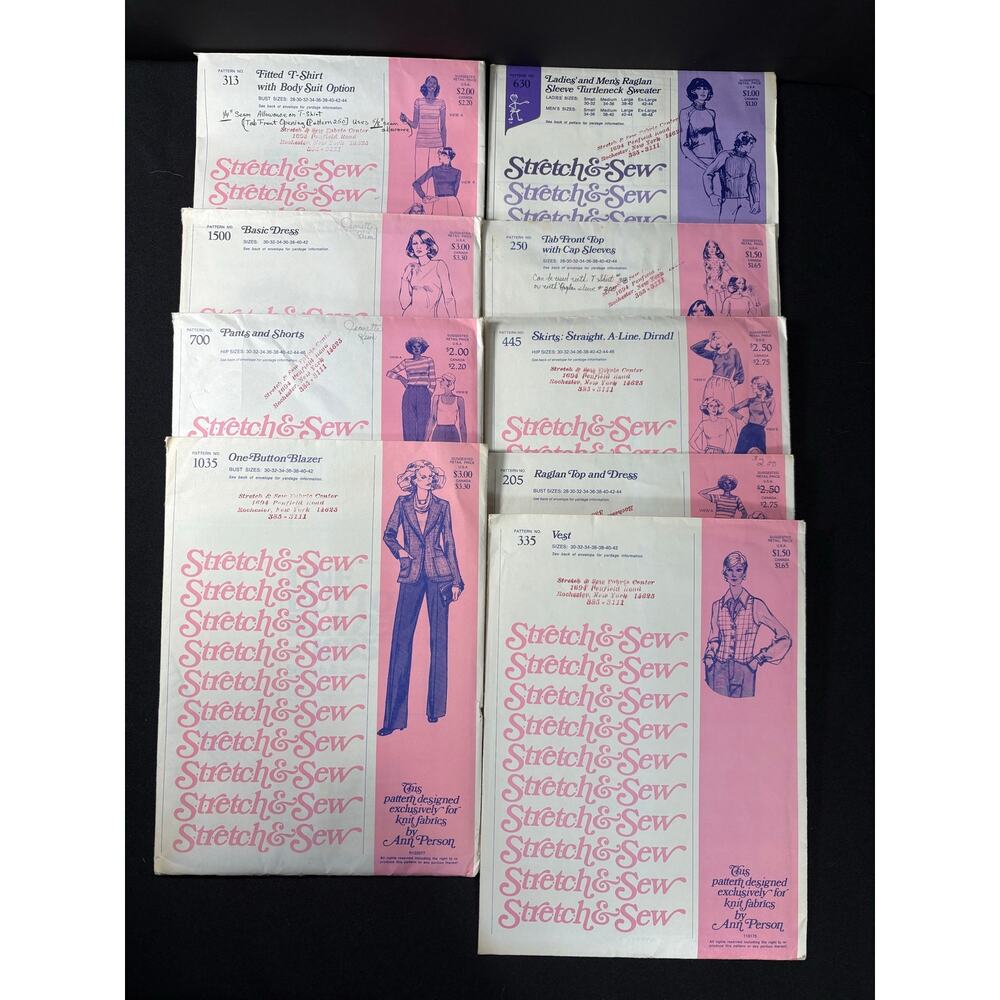 Vintage 70's Sewing Patterns 9 Stretch & Sew Bundle Knit Fabrics by Ann Person